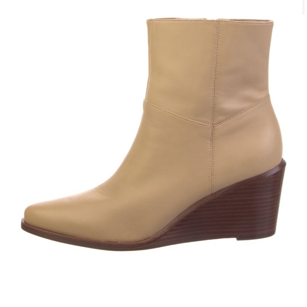 Vince Tan Leather Wedge Boots